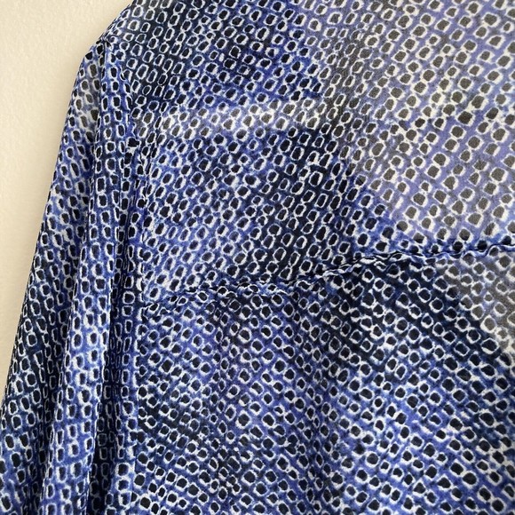 Lane Bryant Womens Plus Blue Black Dot Sheer Blouse Top Shirt Size 18/20 Tassels - Picture 10 of 12